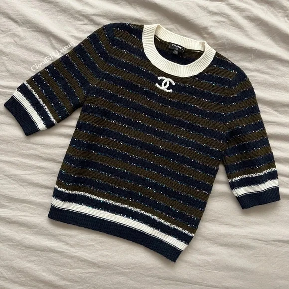 CHANEL Sweaters Auth Chanel Sequin Knit Classic Cc Logo